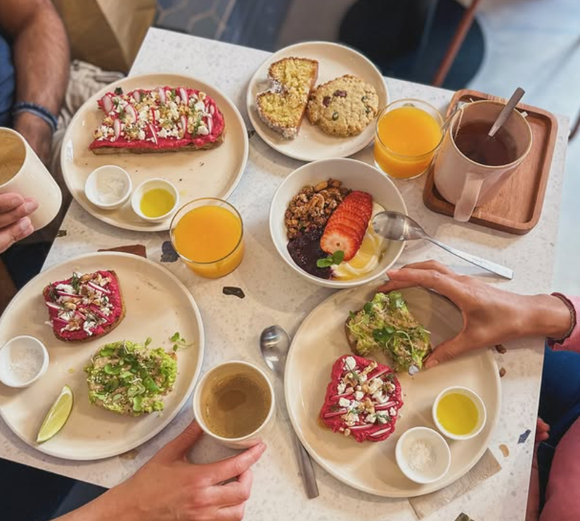 Brunch flat-lay spread